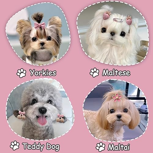 Miniatura 3 de 20 piezas de lazos pequeños para el pelo de perro en rosa claro con bandas de goma, lazos para cachorros para las orejas, lindos lazos florales