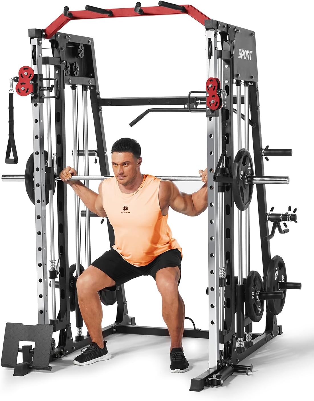 HOMLANE HOMLANE Smith Machine – 2300lbs Capacity with LAT Pulldown & Cable Crossover - Image 8