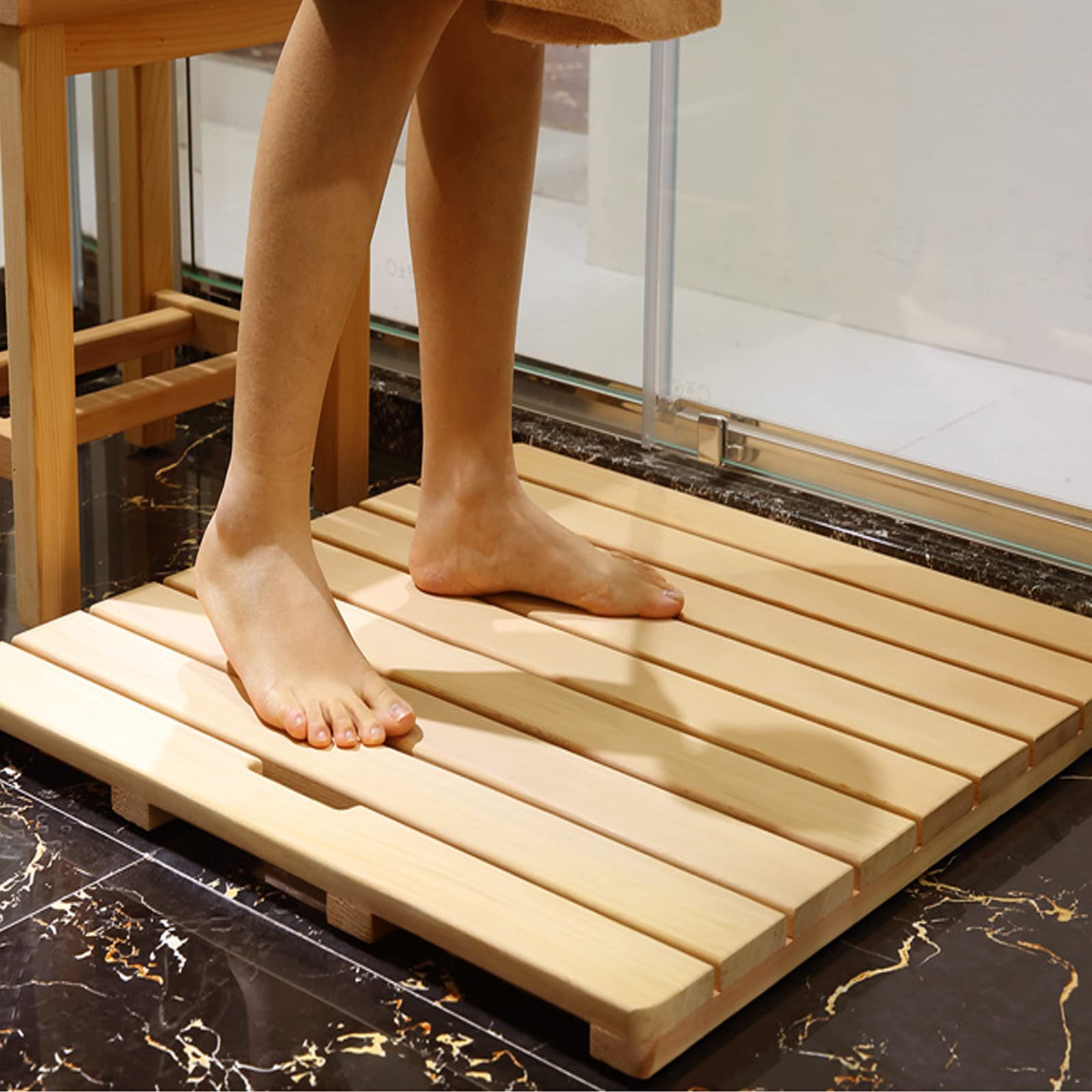 Alfombrilla de ducha natural, alfombrilla de baño de madera, alfombrilla de ducha natural, alfombrilla de baño de bambú multiusos, diseño de listones, con patas de goma antideslizantes, para un fác