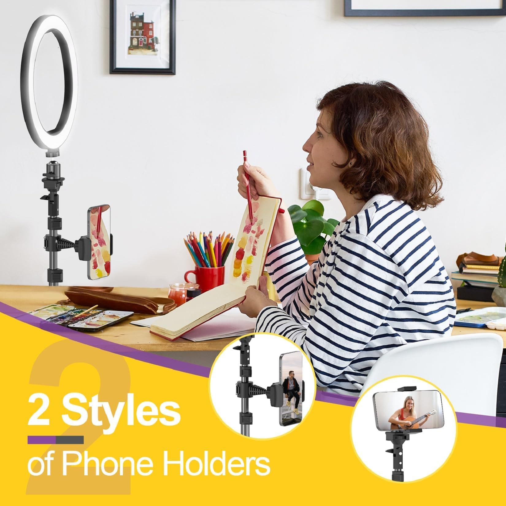 EMART 10" Ring Light with 55" Extendable Tripod Stands and Phone Holder, Dimmable LED Circle Round Light for Selfie Camera Photography/Makeup/YouTube Video/Vlogging/Live Streaming