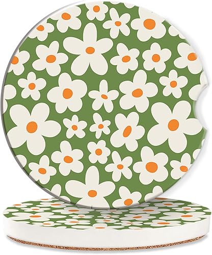 Miniatura 12 de Posavasos de automóvil para portavasos de automóvil, paquete de 2 posavasos de cerámica absorbentes de bosque brumoso, paisaje de árbol verde,