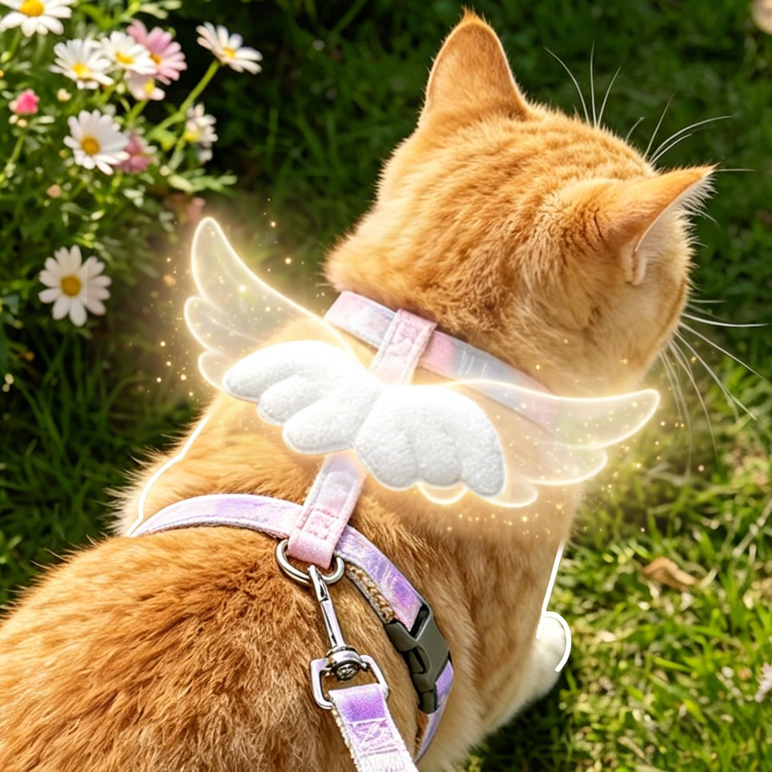 Nobleza Pettorina e Guinzaglio per Gatti, Pettorina Regolabile con Ali d'Angelo in Peluche, Design con Fibbia a Sgancio Rapido e Clip in Metallo, Set Pettorina Confortevole per Gatti e Cuccioli