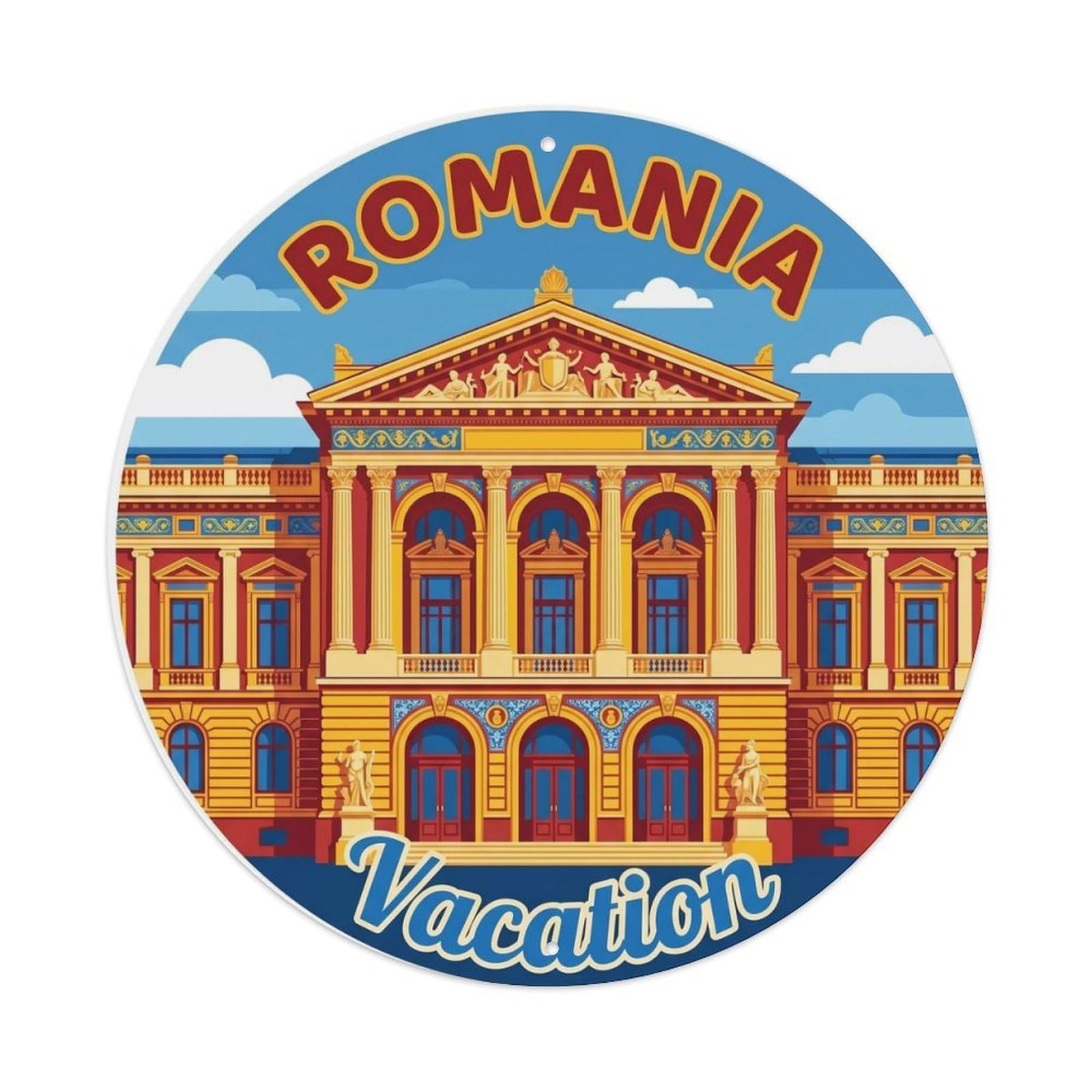 Vintage Travel Romanian Building Vacation Metal Tin Sign