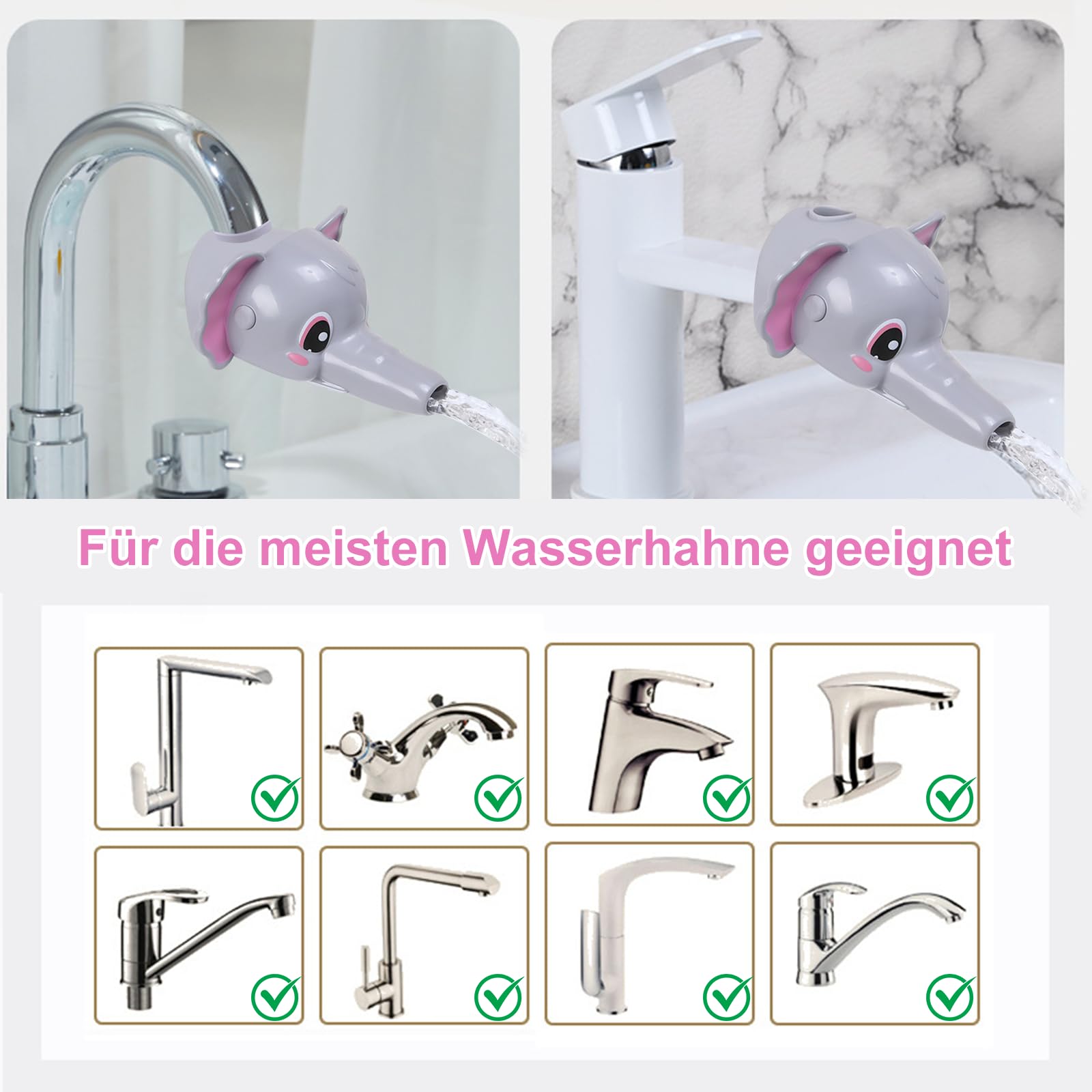 Prolongateur Extension Poignee Robinet Enfant 1 Pièces Faucet Extender Rallonge De Robinet Design en Forme de éléphant Réglable pour Buse Deau Extender, Cuisine, Salle de Bain, Robinet Accessoires