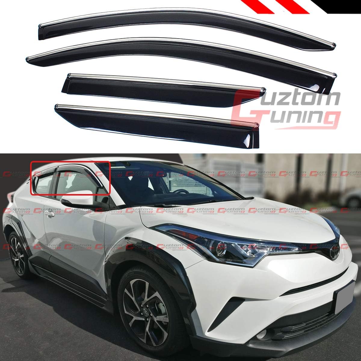Chrome Trim Window Visor Vent Shade Rain Guard Deflector Fits for Compatible with 2018-2021 Toyota C-HR CHR