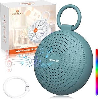 FUNYKICH Travel White Noise Sound Machine with 24 Soothing Sounds, 7 Night Light, Portable Sound Machine for Baby Adult, 2 Recording Function, 50+ Hours Endurance, Wireless Speaker & Sleep Timer, Blue