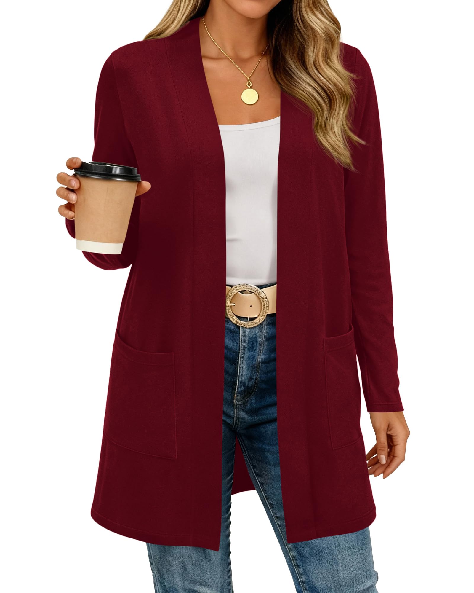 BTFBM Long Cardigans for Women Trendy Pockets Spring Clothes 2026 Casual Open Front Lightweight Shawl Cardigan