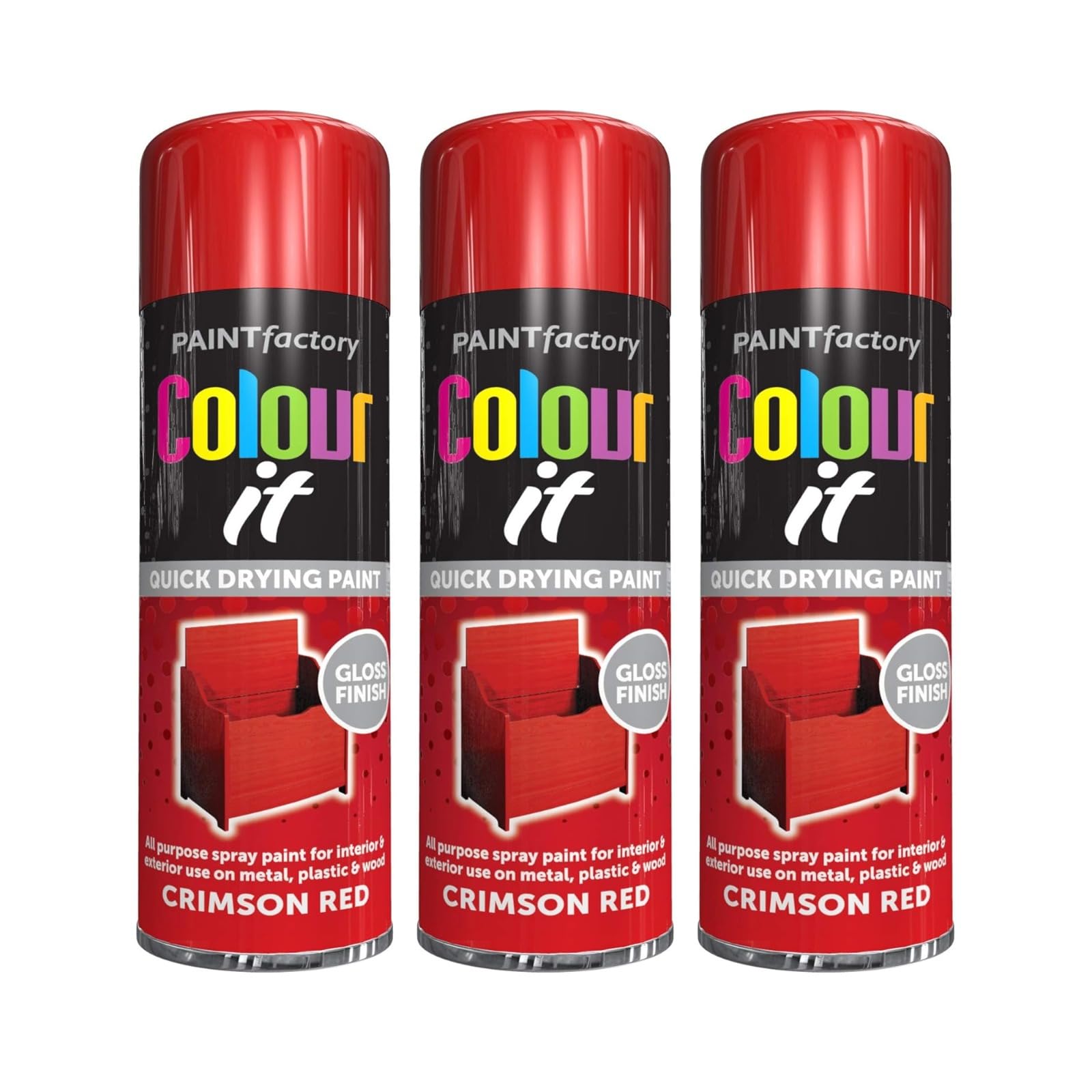 YSAMAX All-Purpose Crimson Red Spray Paint, Gloss Finish, Quick Drying Formula, Perfect For Use On Metal, Plastic, And Wood, Polished, Long-Lasting Finish, (3PCS)
