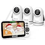OKAIDI Video Baby Monitor with 3 Cameras, 5 Display Baby Monitor No WiFi, 30H Battery and 1000ft Range, 2-Way Talk, 8 Lullabies, Remote Pan-Tilt-Zoom Baby Camera for Baby/Pet/Elderly