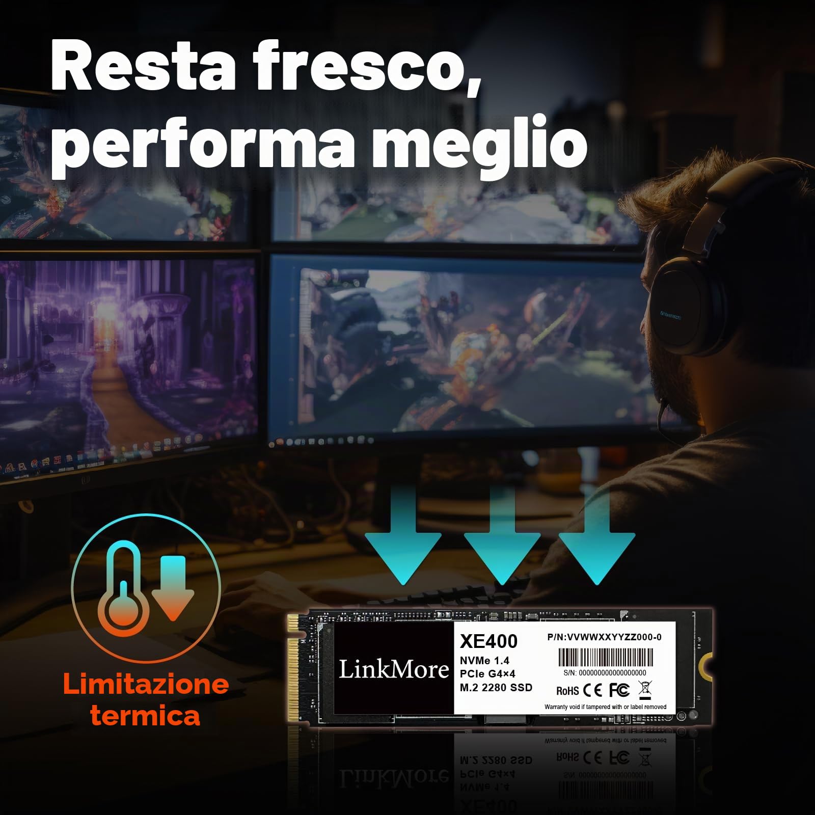 LinkMore XE400 2TB M.2 2280 PCIe Gen 4X4 NVMe 1.4 SSD interno, unità a stato solido, fino a 4800MB/s per Latop e PC…