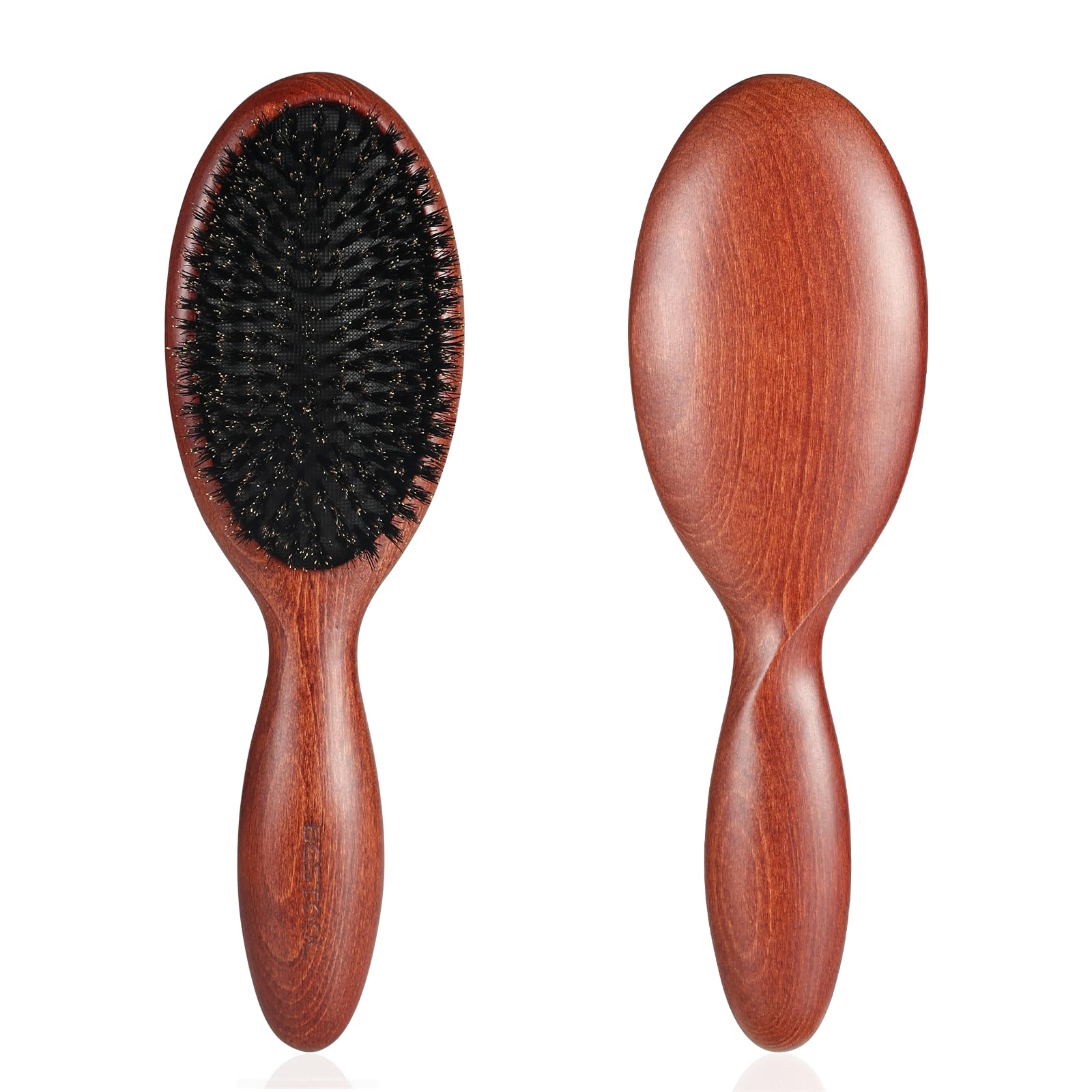 BESTOOL Haarbürste mit 100% Wildschweinborste, Naturborsten Bürste für dünnes, feines Haare, steife Borsten, Sleek Bun Bürste Haarbürste, Reduziert Haarbruch und Frizz