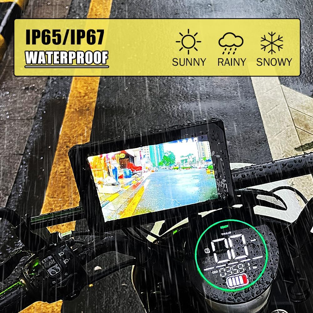 VSYSTO Motorcycle Dash Cam Front & Rear 1080P Cameras with 5.0" Wirelss CarPlay/Android Auto Waterproof Touch Screen, Supports GPS Navigation and Wi-Fi App