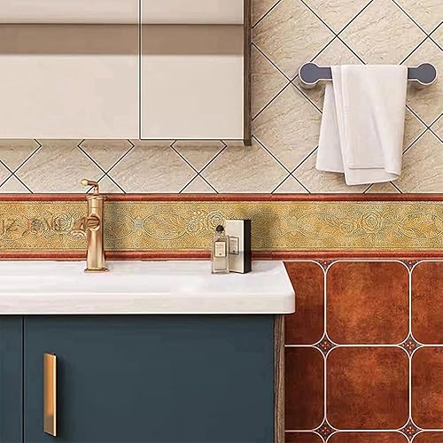 Miniatura 2 de JZHOME 204 Borde de papel pintado despegar y pegar 3D decorativo moldeado floral 4.2''×16.4 pies Oro Rosa autoadhesivo para azulejos adhesivo de