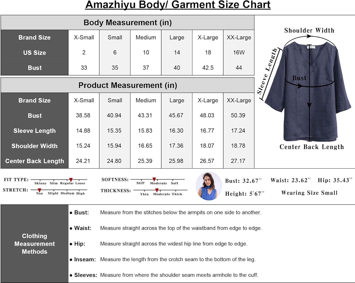 Amazhiyu Women's 100% Linen 3/4 Sleeve Blouse V Neck Summer Casual Loose Tops - Image 6