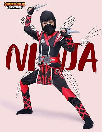Miniatura 9 de Spooktacular Creations Disfraz de ninja de Halloween para niños, conjunto de siut ninja con accesorios de ninja para fiesta temática de juego de rol