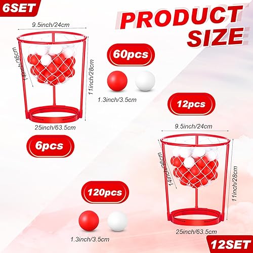 Miniatura 2 de Libima Juego de 12 piezas de aro para la cabeza, juego de fiesta de baloncesto para niños y adultos, portátil, ajustable, diadema de red con bolas