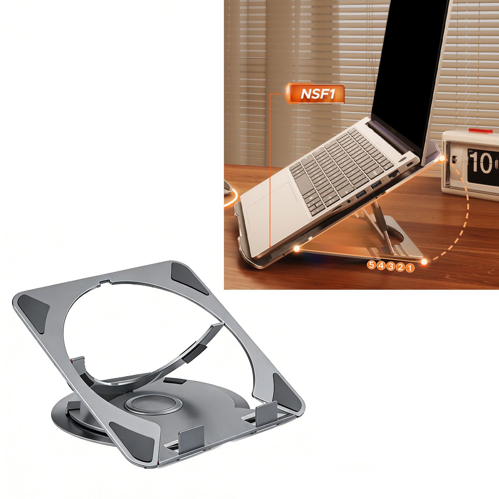 Supporto per Laptop Sottile e Pieghevole in Alluminio per Notebook da 13 a 17 Pollici con 5 Supporti per Laptop ergonomici Regolabili e con Rotazione a 360°