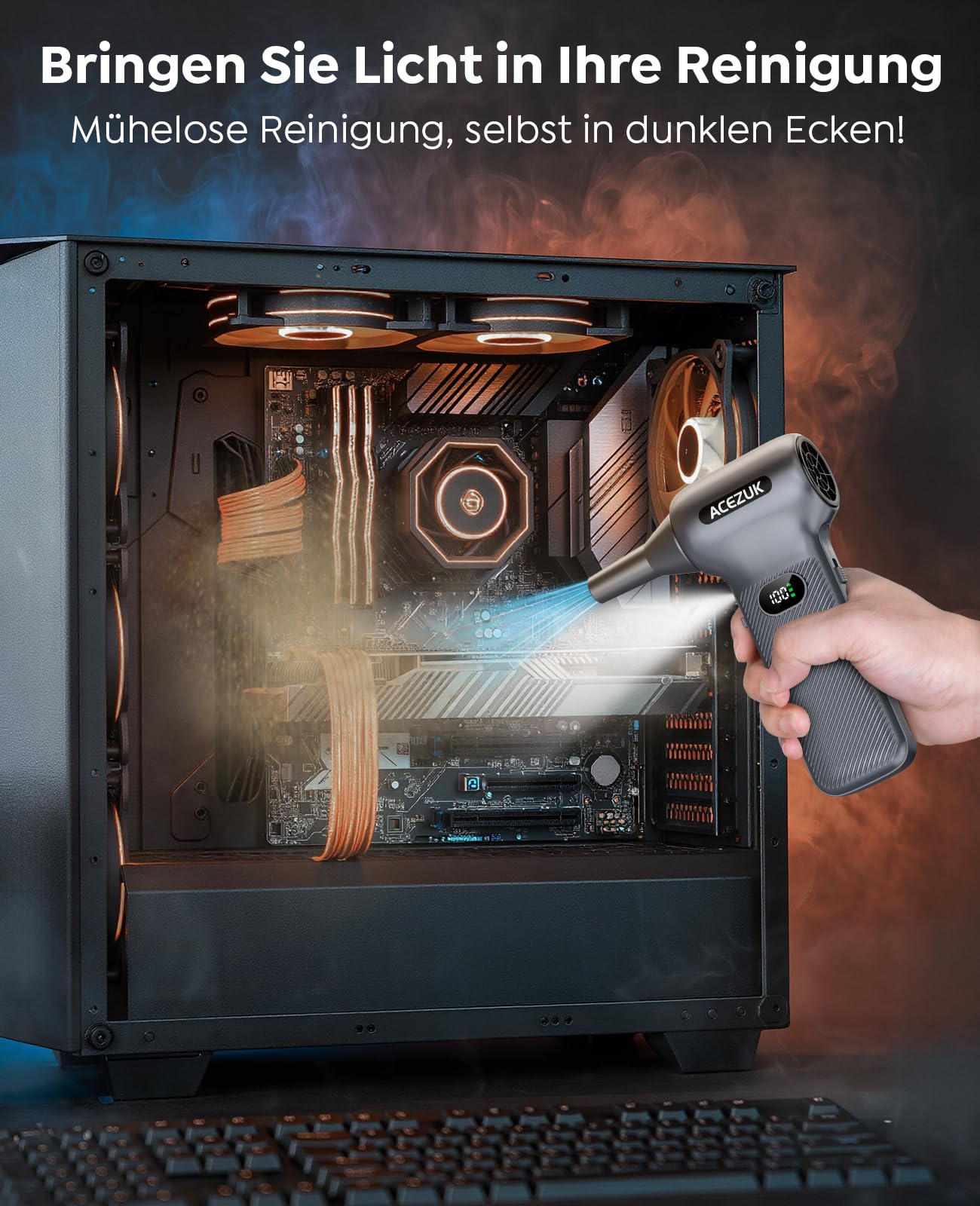 Elektrische Staubgebläse Druckluftspray 350000U/min für PC Reinigungsset,12000mah Compressed Air,100-stufig einstellbares Mini-Luftgebläse Tastatur Reinigung für PC, Elektronik, Sofa, Auto