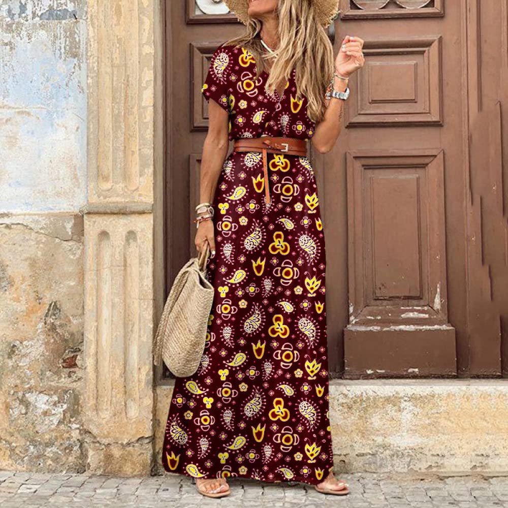 Vrouwen Elegante Bloemen Gedrukt Lange Jurken Lente Zomer Toevallige O Hals Lange Mouw Dames Chic Hoge Taille Een Lijn Strand jurken  200000345