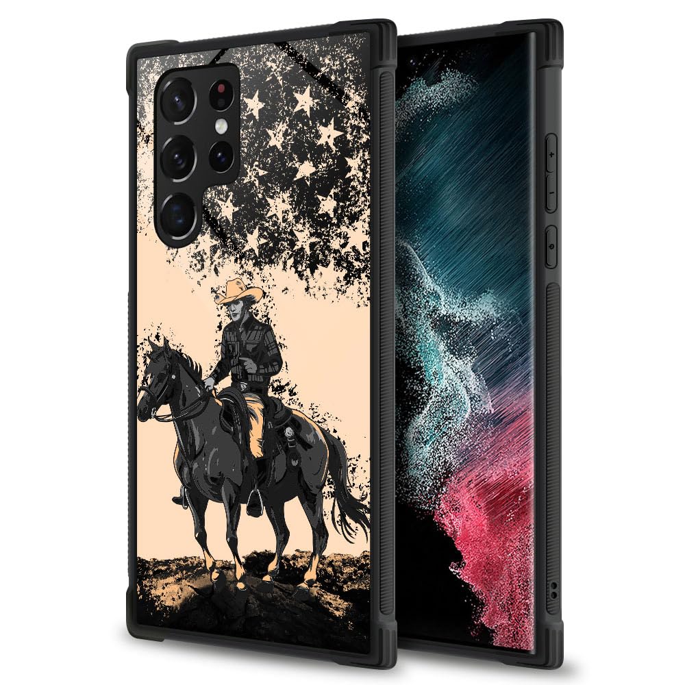 ZHEGAILIAN Case for Samsung Galaxy S23 Ultra,Cowboy Riding Horse Flag Black S23 Ultra for Men Boy,Drop Protection Soft TPU Bumper