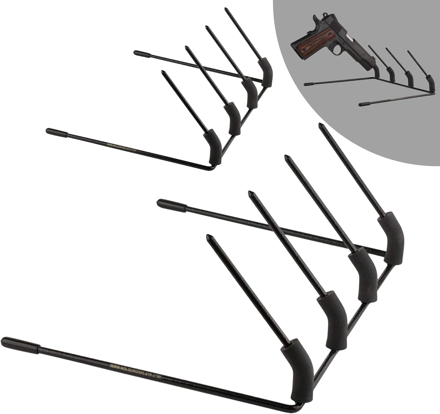 Hold Up Displays Pistol Hanger - Handgun Storage Holder for SIG Glock Sig Remington and Springfield Armory - Hangs 4 Revolvers Handguns and Pistols - Made in USA …