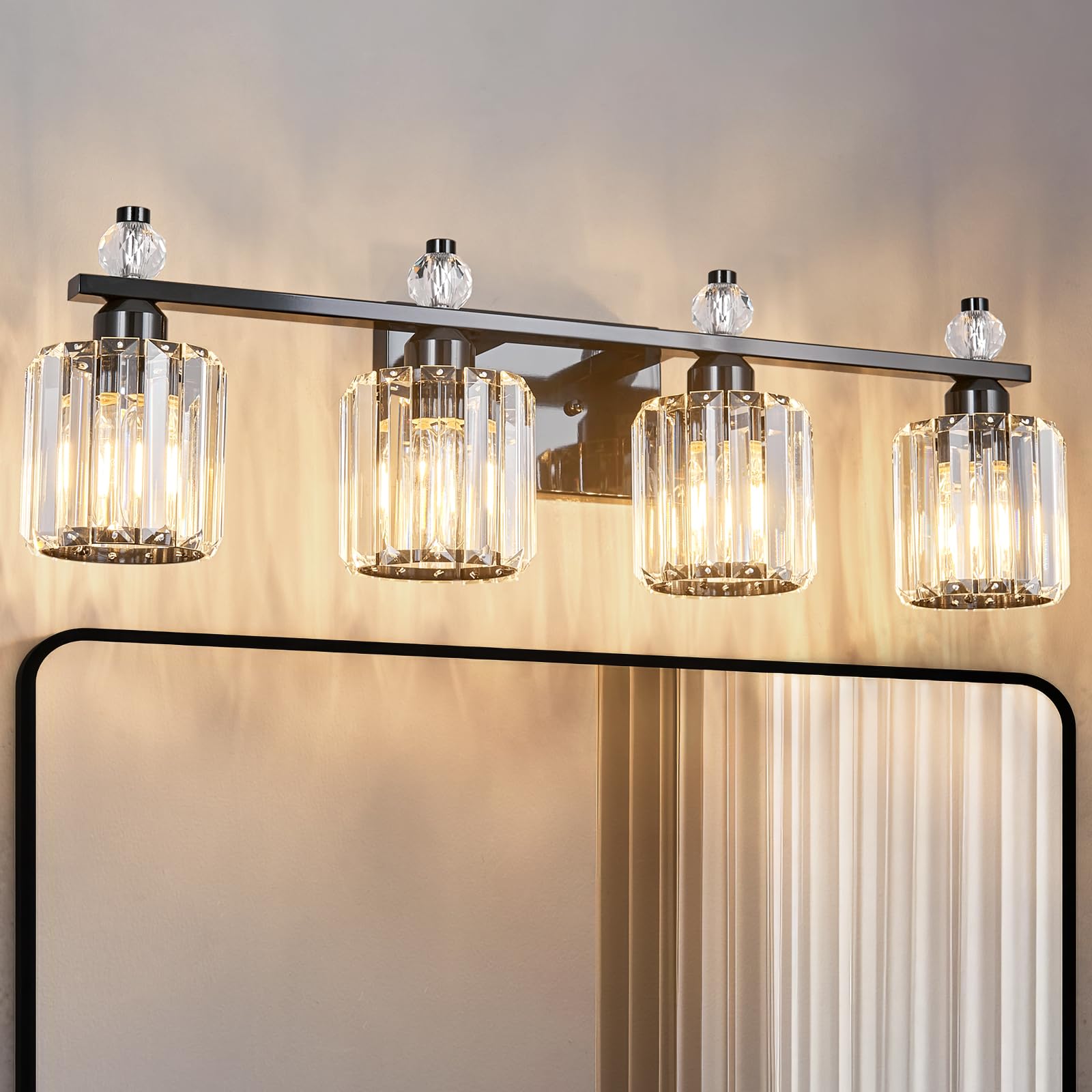 FDPBY Bathroom Vanity Lights 4-Light Plating Black Modern Crystal Vanity Light Fixtures Over Mirror Crystal Bathroom Vanity Lighting Fixtures