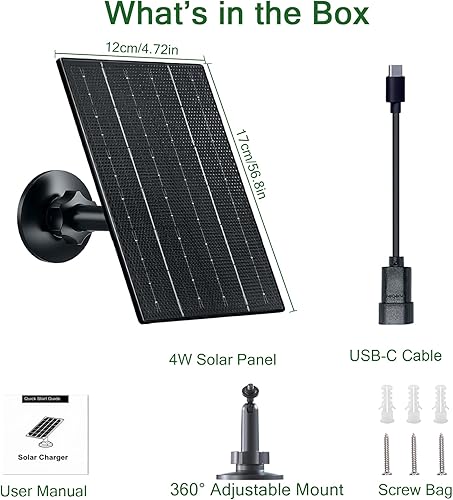 Miniatura 2 de Zivif Panel solar de 4 W para cámara de seguridad, cargador de panel solar con puertos USB-C y micro USB, compatible con cámara de batería
