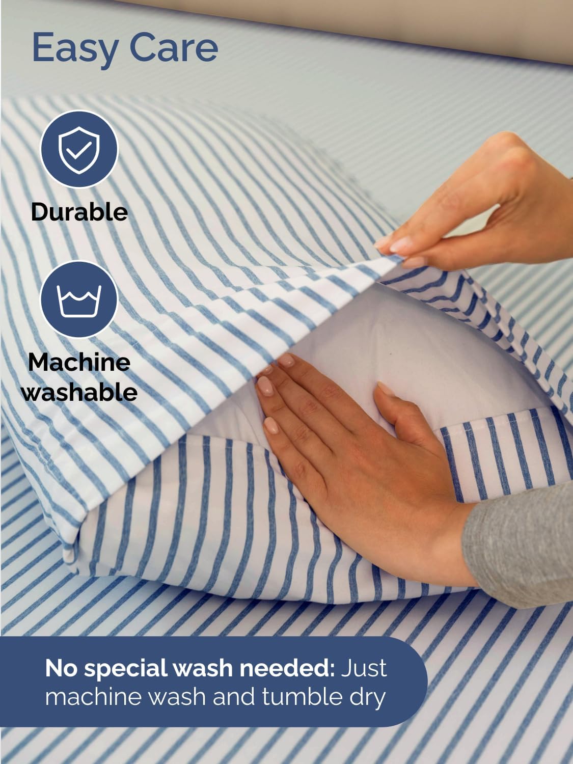 Extra Deep Queen Sheet Set - 6 Piece Breathable and Cooling Sheets - Hotel Luxury Bedding for Women, Men, Kids & Teens - Easy Secure Fit - Soft and Wrinkle Free with Extra Deep Pockets - Blue Stripes - Image 7