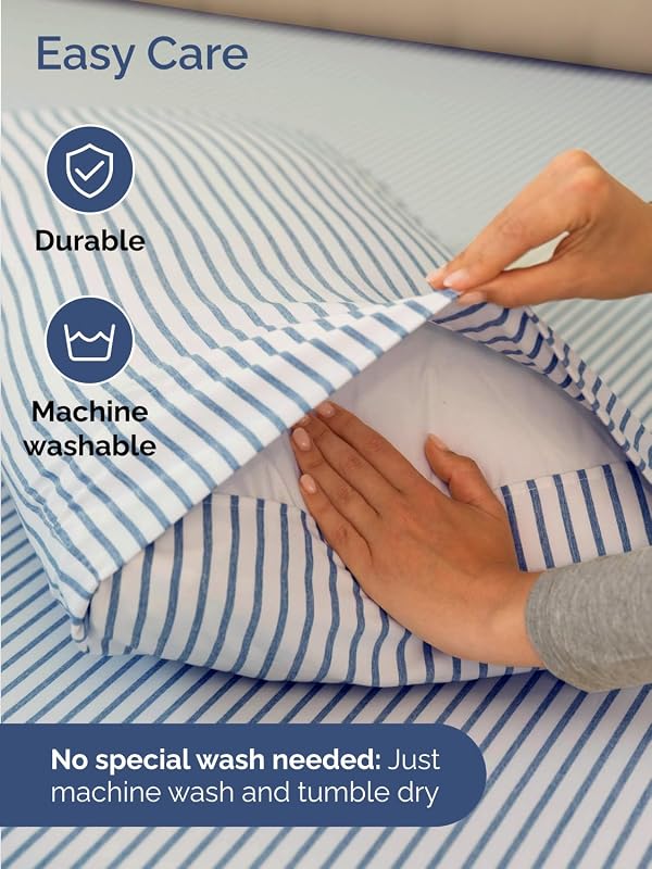 Extra Deep Full Sheet Set - 4 Piece Breathable & Cooling - Blue Stripes by CGK Unlimited - Used condition - Image 7