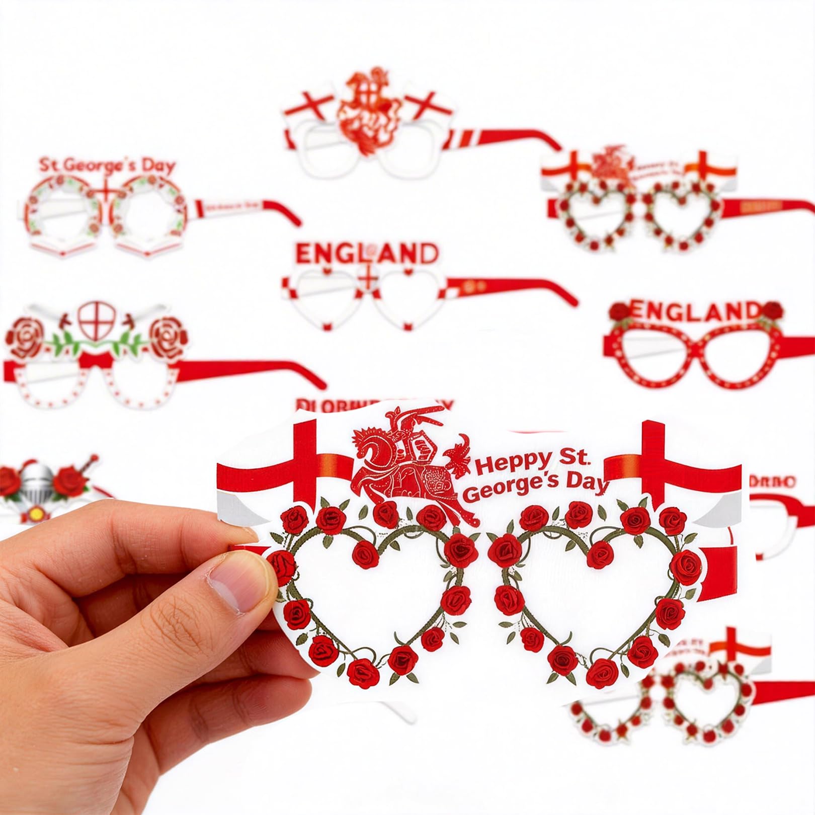 12PCS St Georges Day Glasses, England St George’s Day Party Accessories, Red White Paper Eyeglasses Eye Masks - Image 4