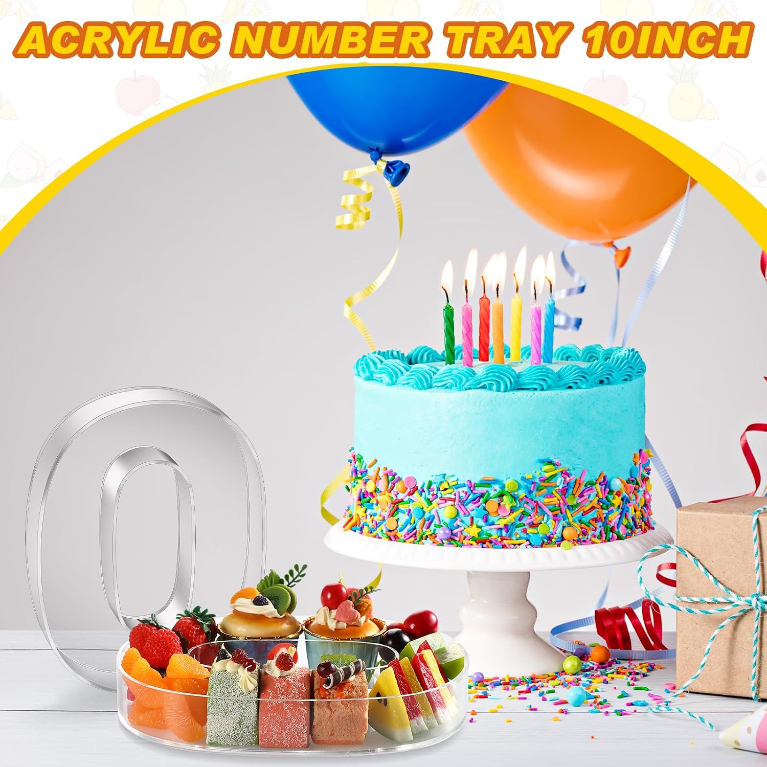 Uiifan 10'' Acrylic Letter Box Form Tray Display Fillable Letter Charcuterie Box Acrylic Candy Dish for Birthday Party Reusable Plates for Food, Not Include Lid(Clear,Number 0) image 5