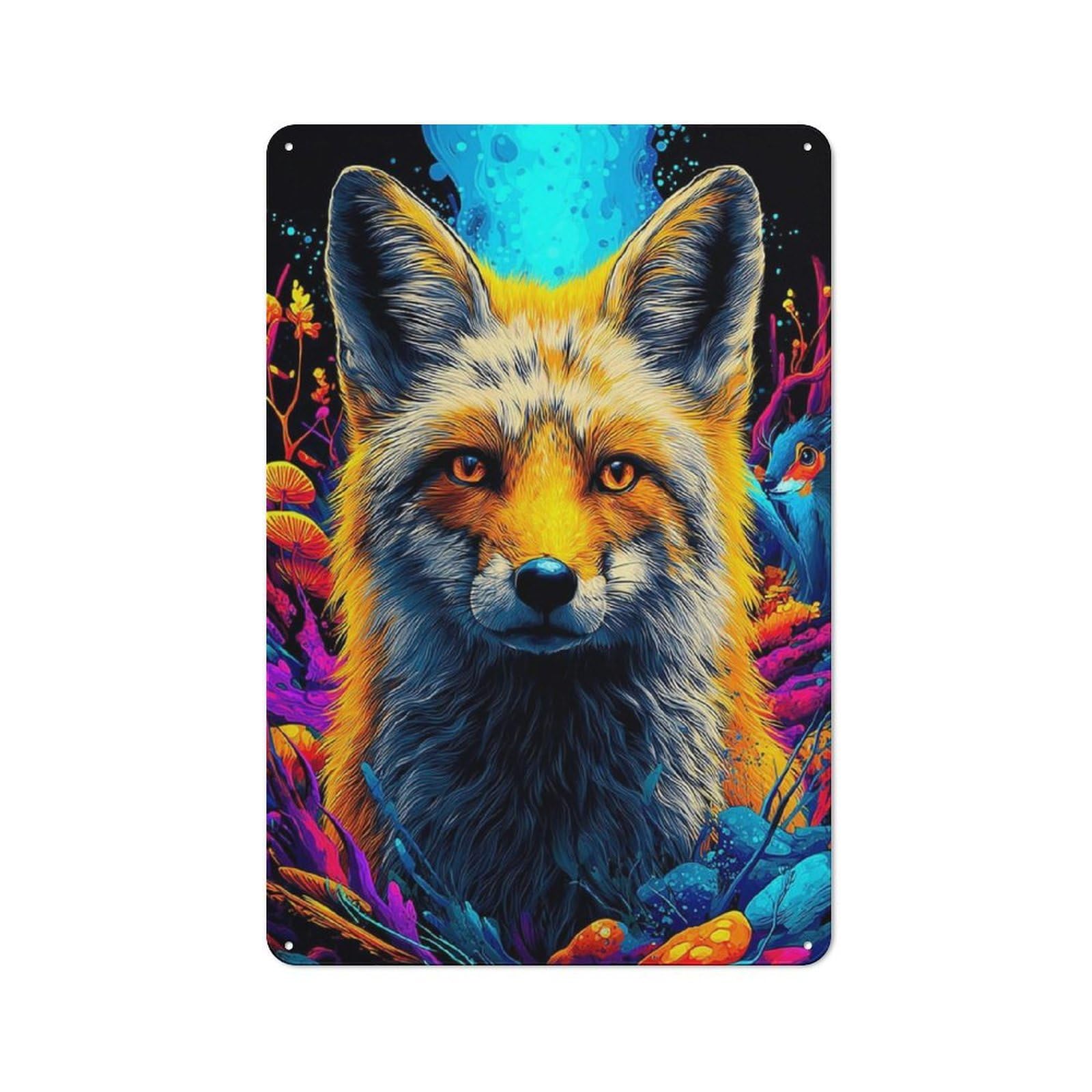 Junmoney Magical Fox In Vibrant Garden For Garden Room Or Summerhouse, Retro Tin Sign 30X20cm, For Garage, Workshop And Man Cave Decoration
