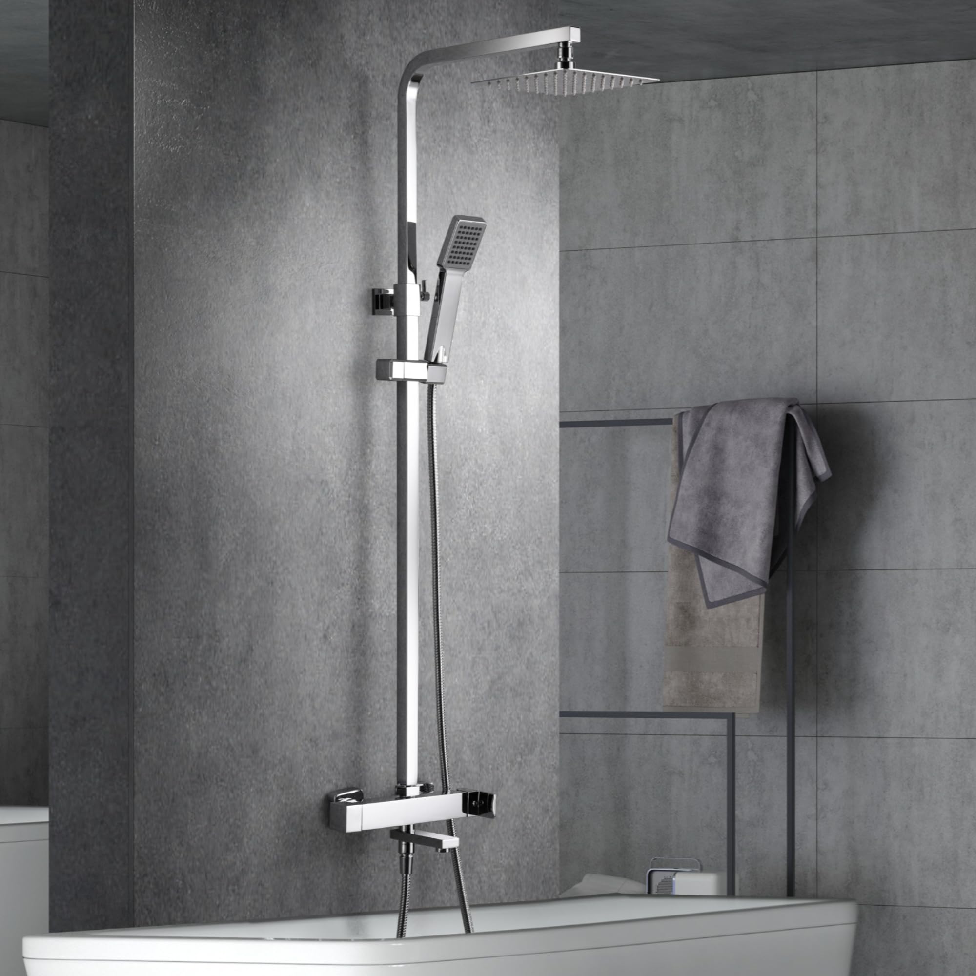IMEX - Colonna Doccia con Rubinetto Vasca Cromato | Set Vasca con Soffione Anticalcare | Rubinetteria in Ottone e Acciaio Inox S.304 con Asta Estensibile | Serie Fiji