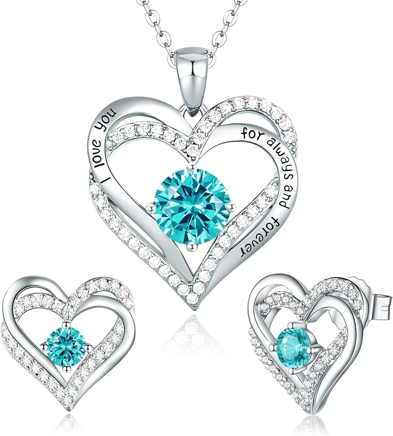 CDE Forever Love Heart Necklace Earrings Set 925 Sterling Silver Rose Gold Plated Birthstone Jewelry Set for Women with 5A Cubic Zirconia Jewelry Birthday Gift