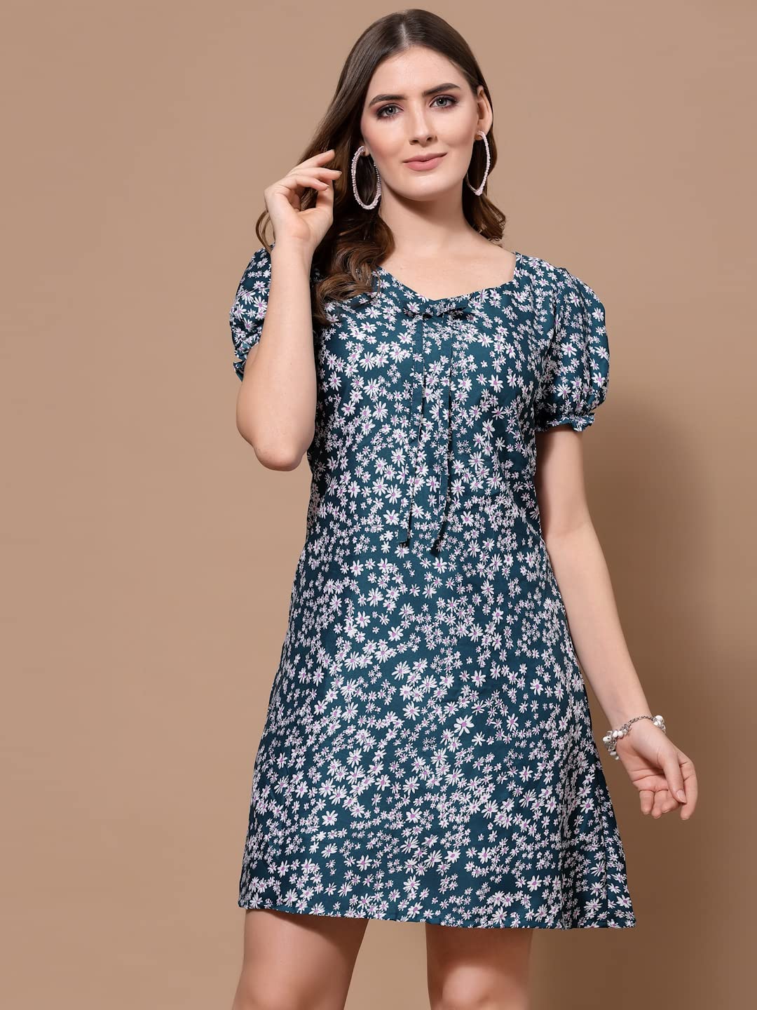 Oomph Dress For Women Stylish| Summer Vacation Style |Floral Print Puff Sleeve Dress | Lightweight Flared Maxi For Casual & Holiday Wear