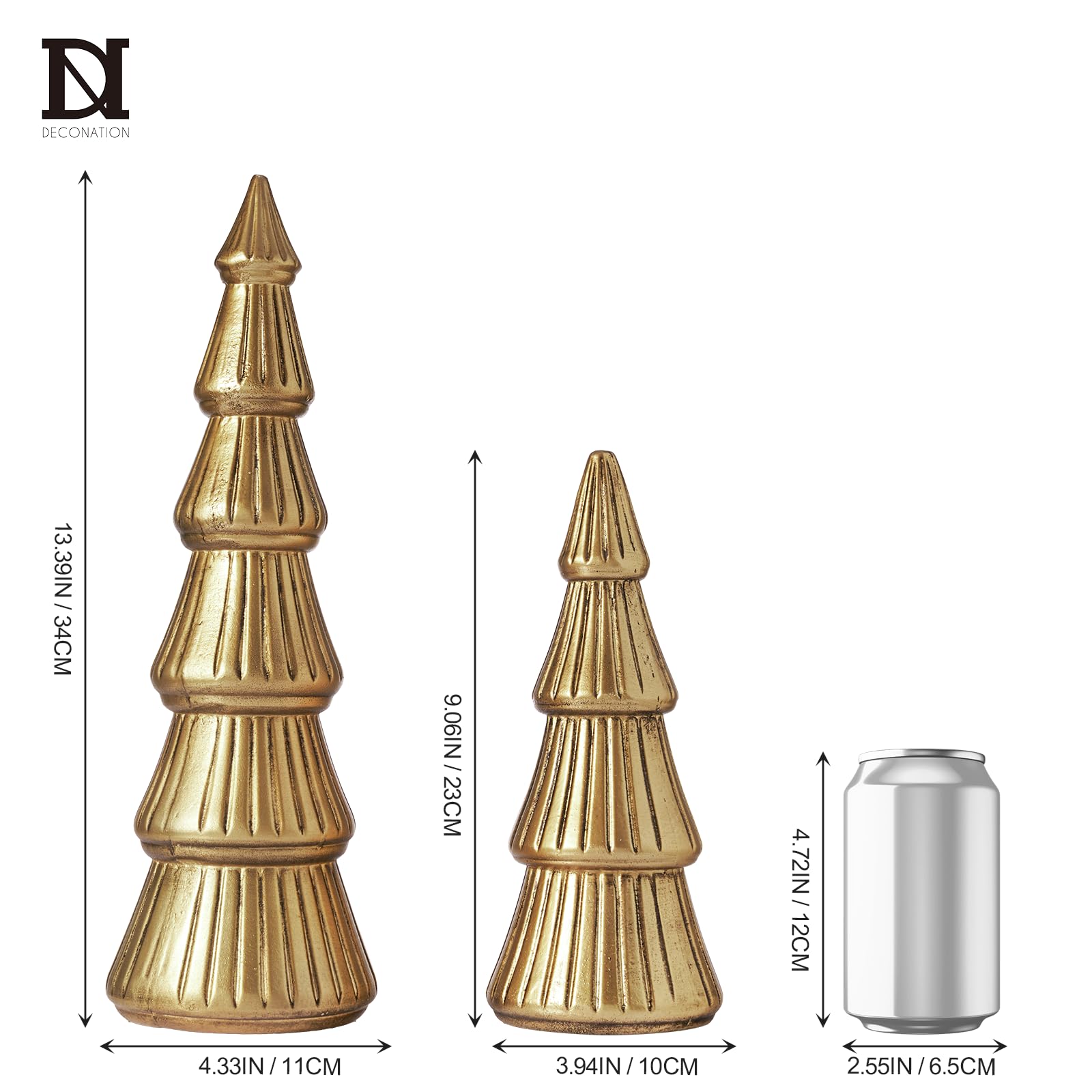 DN DECONATION Figuras de árbol de Navidad de madera, juego de 2 árboles de Navidad dorados, decoración de madera, decoración de mesa para decoración de Navidad, chimenea, estantería y decoración de