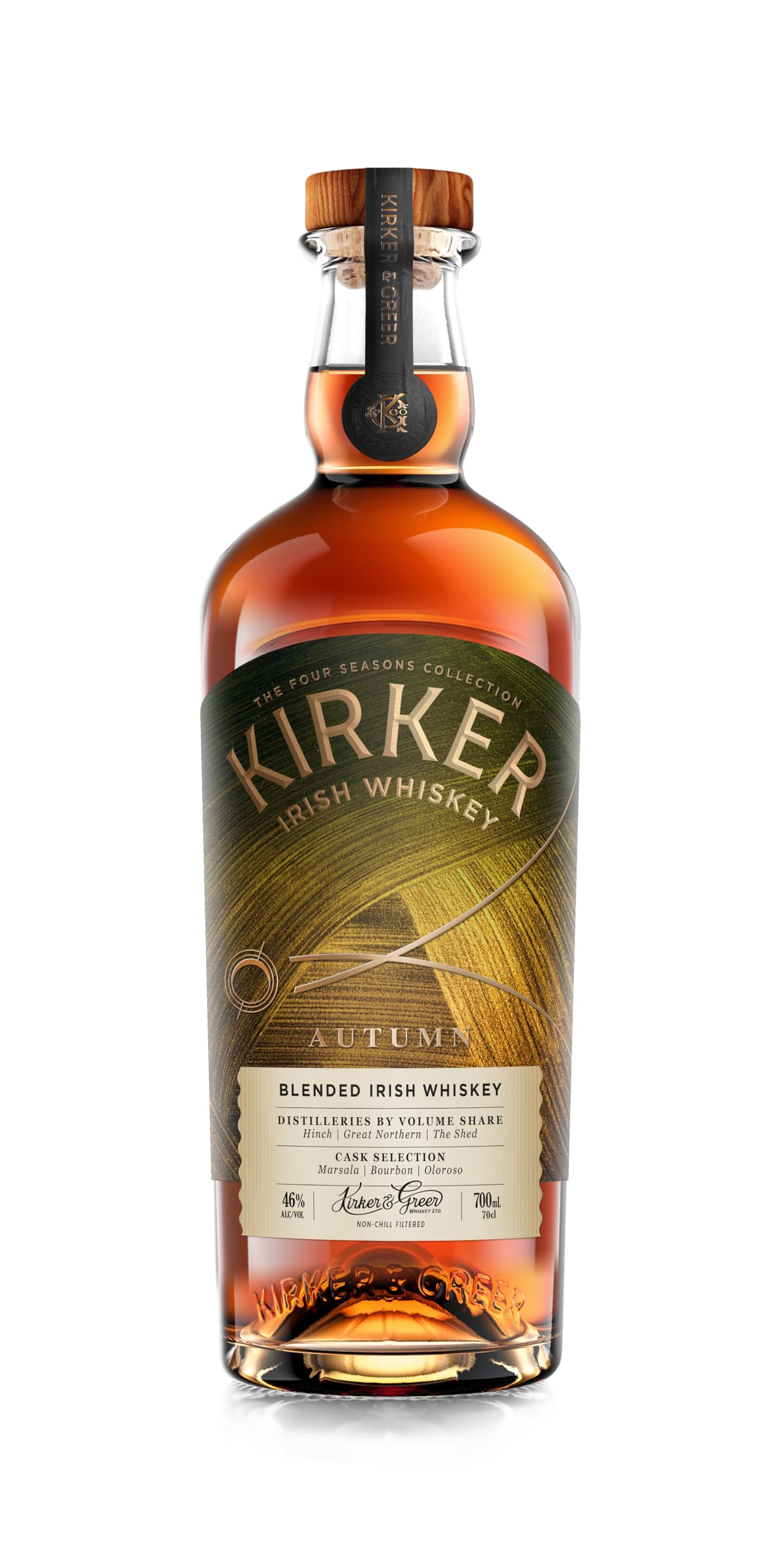 Kirker Four Seasons Autumn Whiskey | Irish Whiskey with Notes of Stewed Apples, Buttery Pastry, Cinnamon Spice and Rich Toffee | Blended in Ulster, Ireland | 46% ABV | 700ML