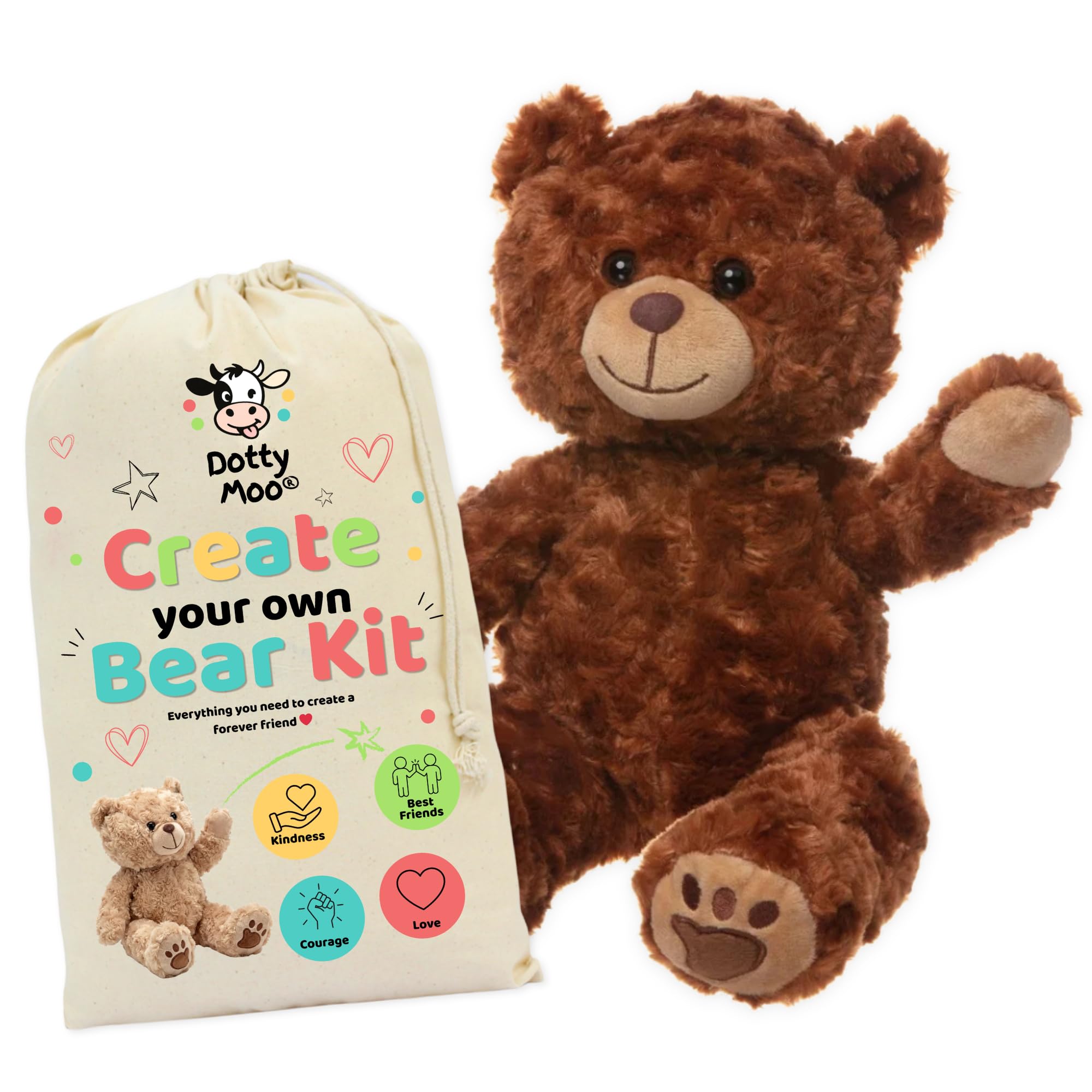 Dotty Moo Create Your Own Teddy Bear Kit | Stuff Your Own Plush Bear with Heart, Birth Certificate & Drawstring Bag | Soft Bear Making Activity & Keepsake Gift (Brown) — image 1