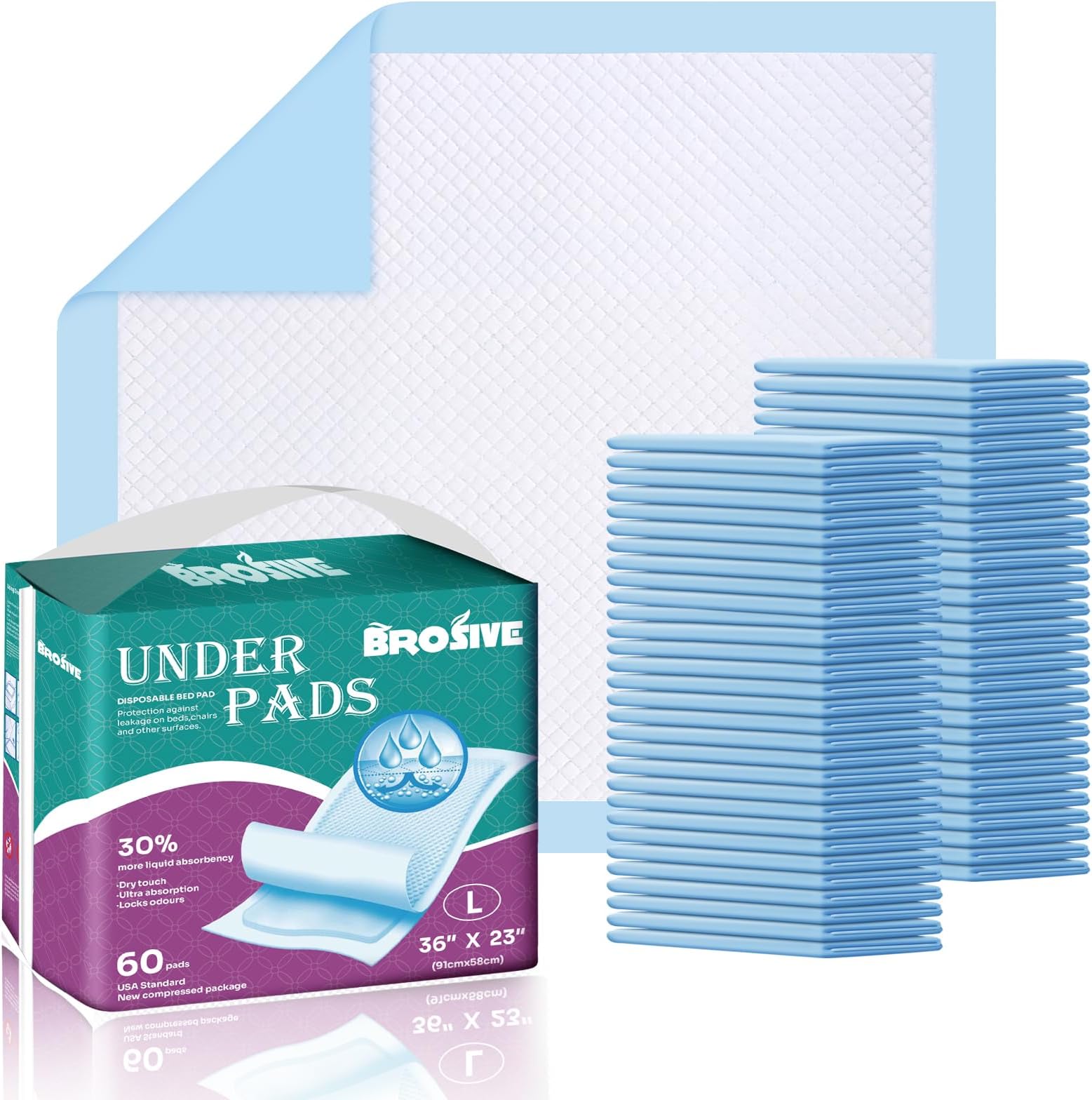 Disposable Bed Pads for Incontinence 23" x 36" - 60 Count, Leak-Proof Chucks Pads for Adults, Elderly and Pets, Absorbent Disposable Underpads, Incontinence Bed Pads Disposable for Beds
