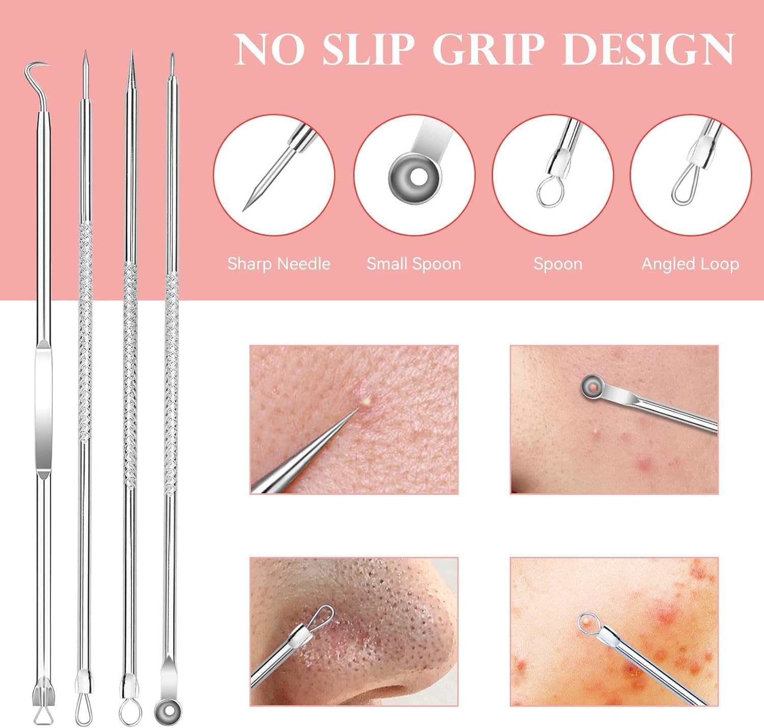 Blackhead Remover Whitehead Blemish Removal Tool Comedone Extractor with Portable Metal Case