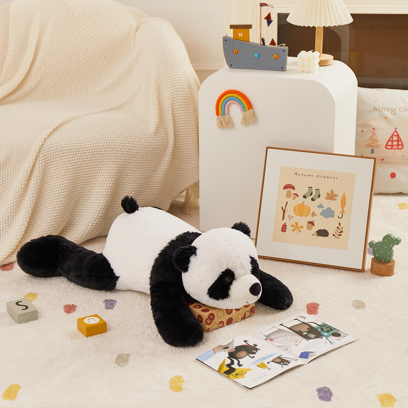 MorisMos Peluche Panda géant XXL, 80 cm de Long Peluche Panda Moelleuse,Cadeau d'anniversaire pour Enfants et bébés
