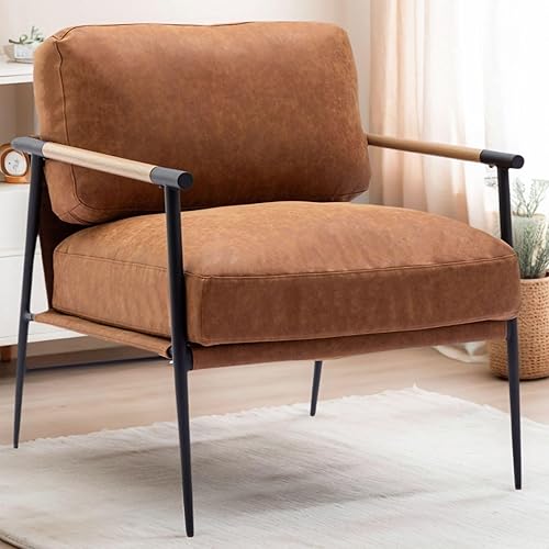 Miniatura 23 de LukeAlon Juego de 2 sillas auxiliares de piel sintética, sillas de descanso ultra suaves con patas de metal, sillones modernos tapizados de mediados