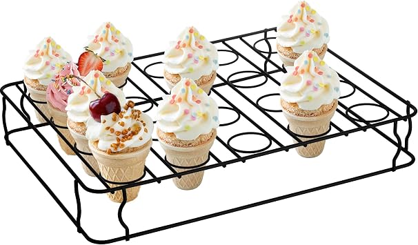 Hiceeden 20 Holes Ice Cream Cone Stand, Non-Stick Cupcake Cone Baking Rack, Metal Ice Cream Holder Cupcakes Pastry Tray for Baking, Cooling, Displaying, Serving Treats