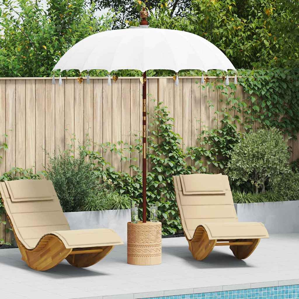 vidaXL Baliński Parasol z Bazą Kremowy 185 x 185 x 260 cm, Ogród i taras, okrągły parasol balijski, cień na zewnątrz, ręcznie robiona osłona, bambusowa nóżka