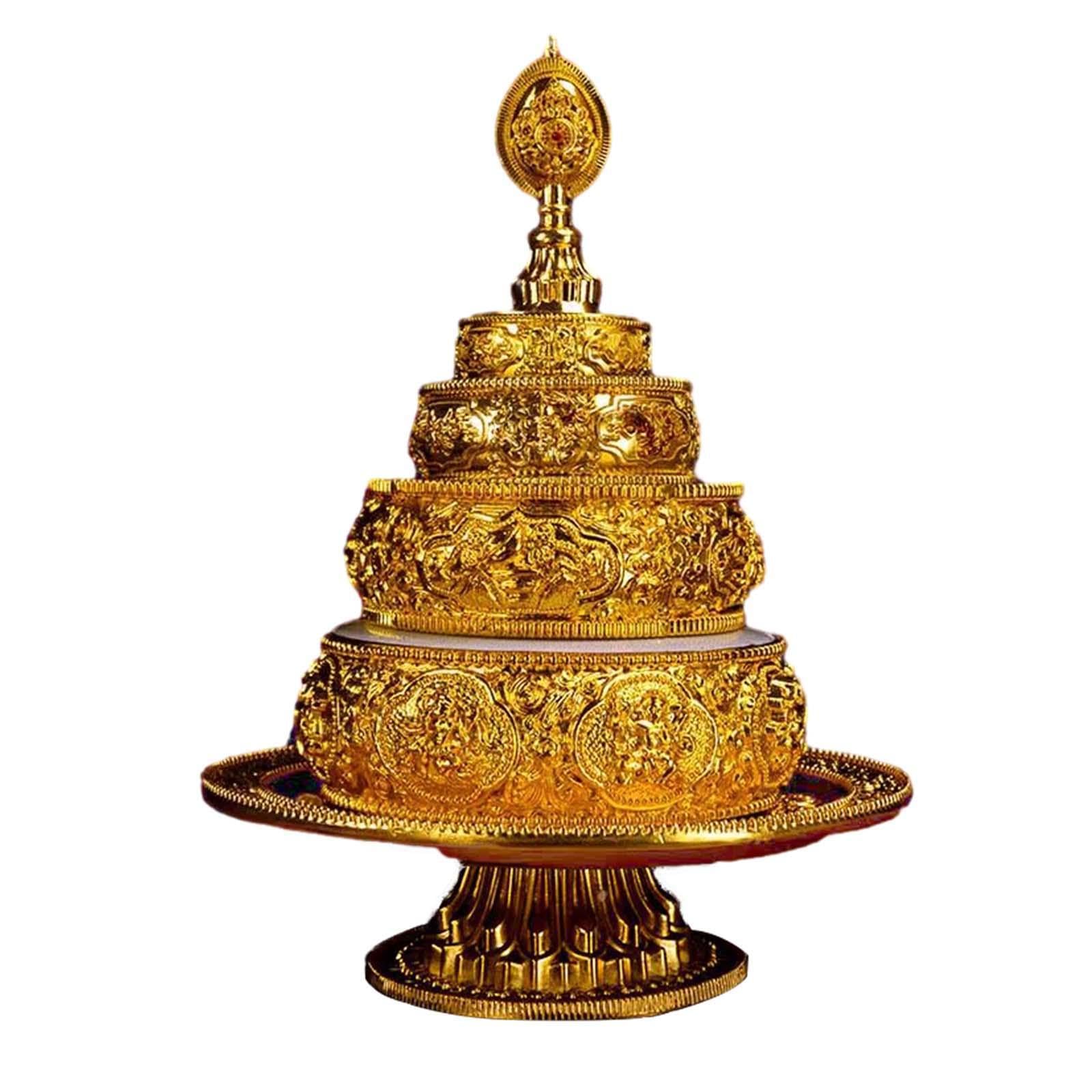 Twisaxc Robust Zinc Alloy Buddhist Offering Tray Carved Decoration Temple Supplies Mandala Dish Religion Sculptures Table Decoration Tibetan Mandala Tray