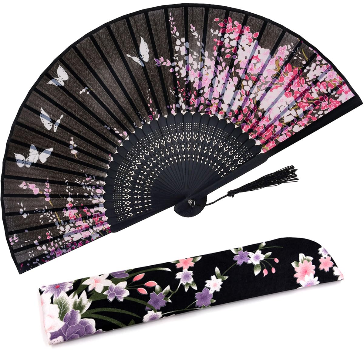 Amajiji Charming Elegant Modern Woman Handmade Bamboo Silk 8.27" (21cm) Folding Pocket Purse Hand Fan