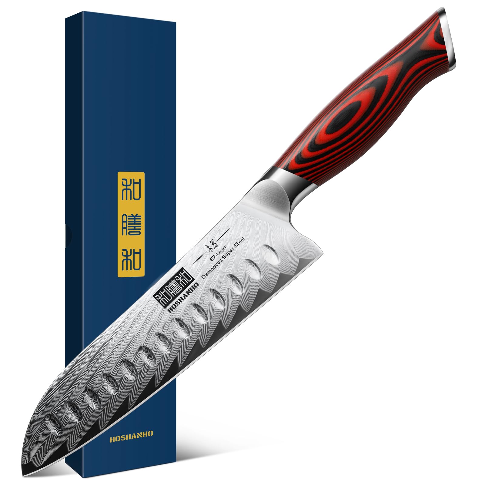 HOSHANHO Damascus Santoku Knife, 7 Inch Professiona Kitchen Knife，Damasucs Steel Ultra-Sharp Santoku Chef Knife with Ergonomic G10 Handle