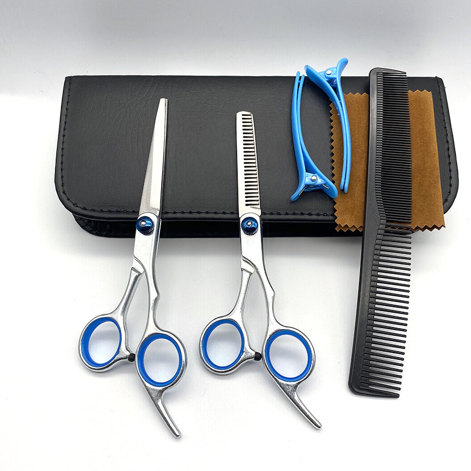 Zaschmoy Blue Hair Scissors Professional Hairdressing Shear Set For Home Salon Cutting Thinning Tool Kit (7Pcs Clip)