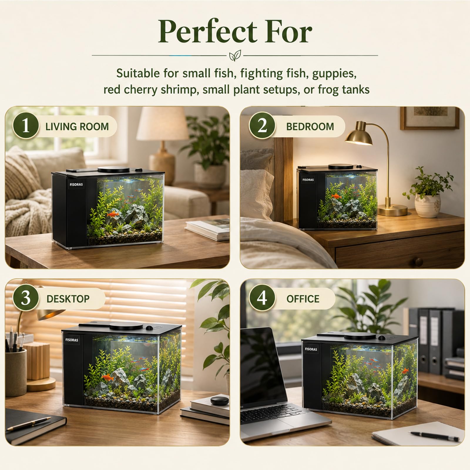 Petit aquarium Betta de 3,7 l en acrylique avec pompe silencieuse et filtre, éclairage LED avec 10 niveaux de luminosité et 3 modes de couleur, idéal pour poissons de combat, crevettes, petits