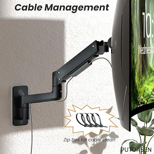 Miniatura 8 de PUTORSEN Soporte de pared para monitor ultra ancho de alta calidad de 17-49 pulgadas, brazo de monitor de montaje en pared individual resistente de